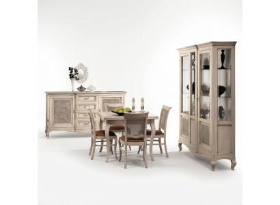Garnituur houten meubels dressoir 4x stoel tafel vitrine nieuw groep eetkamerset 7-delig