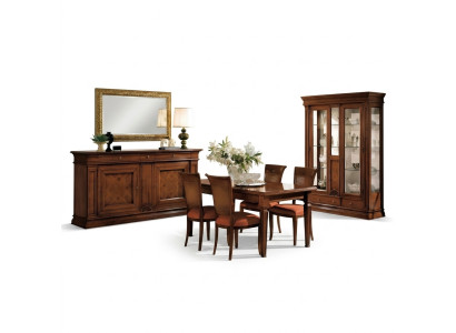 Eetkamer Eettafel Stoelen Dressoir Vitrine Set Meubilair Hout Bruin 7-delig Set