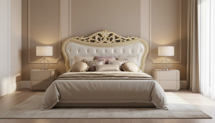 Tweepersoonsbed Bed Luxe Bedden Houten Bedframes Bedframe Beige Ontwerp Modern