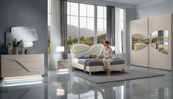Slaapkamerset 5-delig Luxe Bed 2x Nachtkastje Ladekast Kledingkast Hout Nieuw