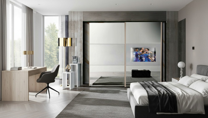 Kledingkast Kasten Kledingkast Luxe Hout Schuifdeuren tv met televisie