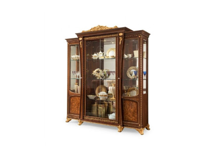 Vitrine Hout Glas Kast Massief hout Dressoir Vitrine Woonkamer Meubels Italië