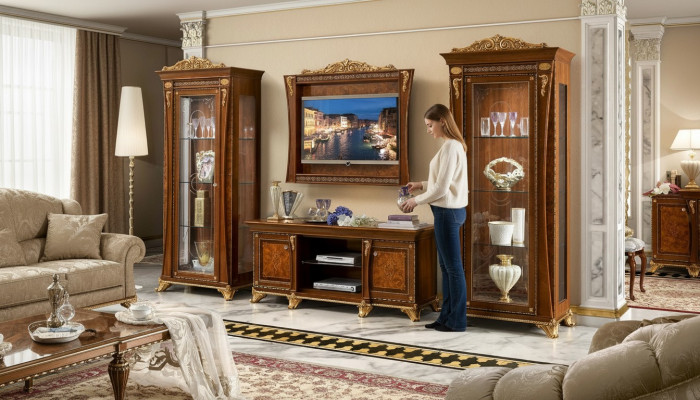 tv-standaard kast Luxe woonwanden Woonkamer lijn Nieuwe set Vitrine Houten meubels