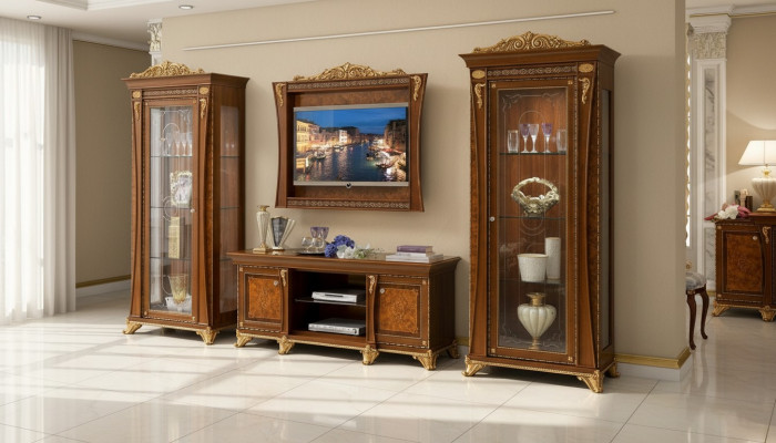 tv-standaard kast Luxe woonwanden Woonkamer lijn Nieuwe set Vitrine Houten meubels