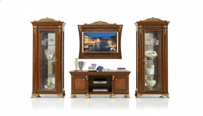 tv-standaard kast Luxe woonwanden Woonkamer lijn Nieuwe set Vitrine Houten meubels