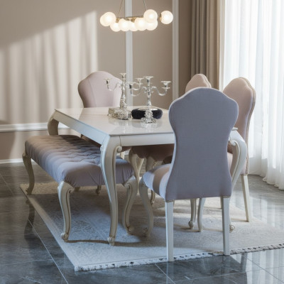 Eetkamerset Design Set 6-delig Houten meubels 4x Stoelen Tafel Kruk Groep Nieuw