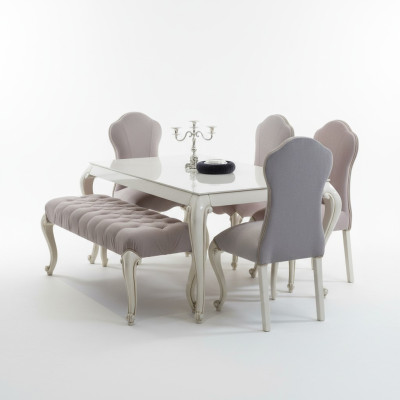 Eetkamerset Design Set 6-delig Houten meubels 4x Stoelen Tafel Kruk Groep Nieuw
