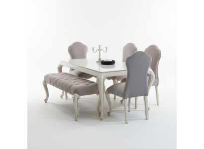 Eetkamerset Design Set 6-delig Houten meubels 4x Stoelen Tafel Kruk Groep Nieuw