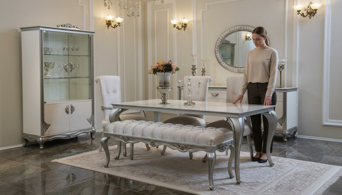Eetkamer set 9-delig Eettafel Stoel Commode Vitrine Spiegel Eettafels Hout