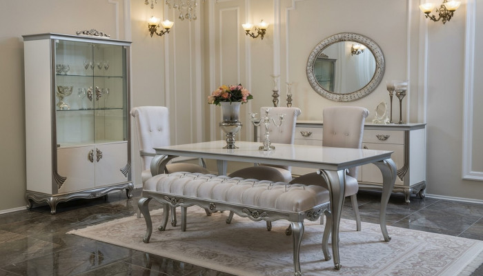 Eetkamer set 9-delig Eettafel Stoel Commode Vitrine Spiegel Eettafels Hout