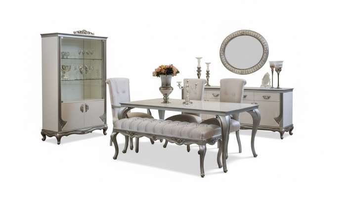 Eetkamer set 9-delig Eettafel Stoel Commode Vitrine Spiegel Eettafels Hout