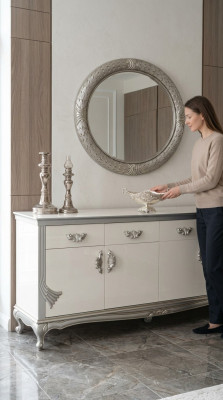 Witte ladekast met handige laden en elegante planken.