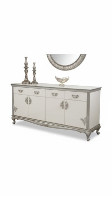 Witte ladekast met handige laden en elegante planken.