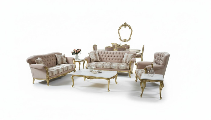 Luxe bankstel set van 5 delen, bankstel 3+2+1, salontafel, bijzettafel, fauteuil.