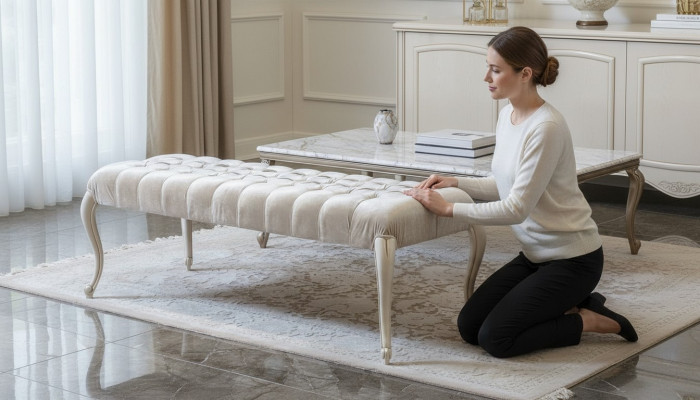 Textiel poef gestoffeerde voetenbank bijzettafel ottomaan chaise longue bank nieuw