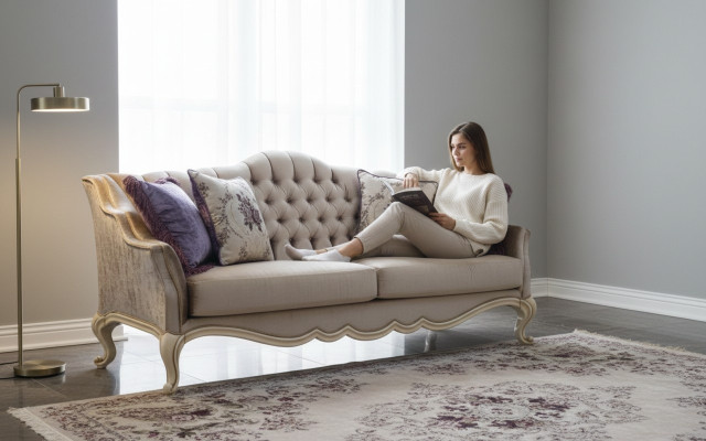 Driepersoons luxe bankstel met klassieke bekleding voor drie personen.