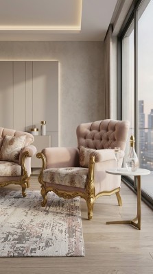 Ontwerp fauteuil Luxe houten meubels klassieke Chesterfield textiel woonkamer Nieuw