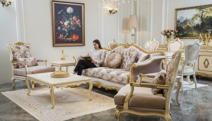 Bankstel bank Zitter salontafel fauteuil bankstelset stof luxe stoel 5-delig.