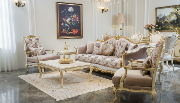 Bankstel bank Zitter salontafel fauteuil bankstelset stof luxe stoel 5-delig.