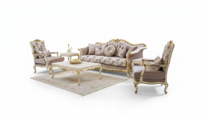 Bankstel bank Zitter salontafel fauteuil bankstelset stof luxe stoel 5-delig.