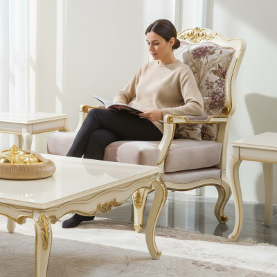 Luxe meubel ontwerp fauteuil klassiek design troon textiel woonkamer