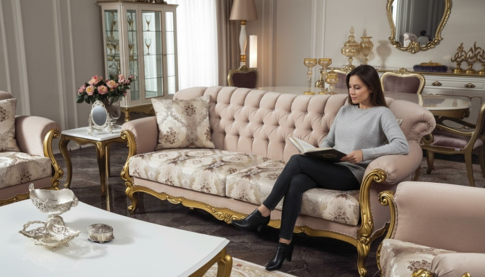 Luxe driezitsbank 3-zitsbank stof bank meubels stijl textiel Italië