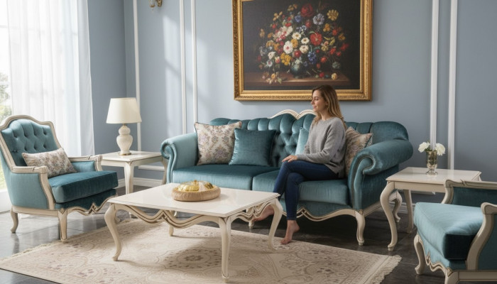 Bank Ontwerp Driezitsbank Bank Bekleed 3-zitsbank Kamer Meubels Luxe Stof