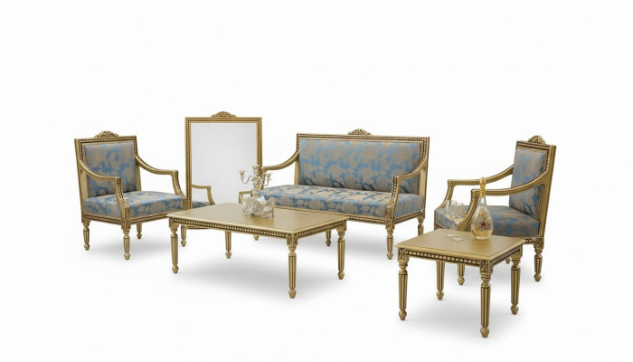 Sofa set met 2+1+1 zitsbank, salontafel, bijzettafel, bank, fauteuil 5-delig.