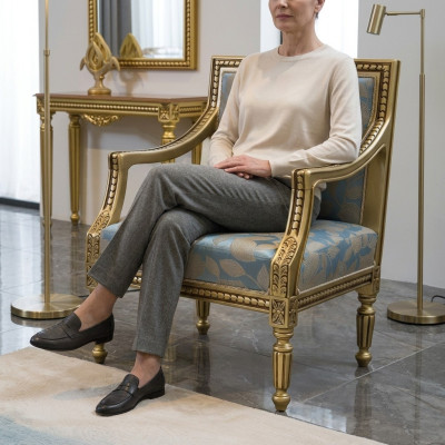 Fauteuils Bekleding Stoelen Goud Stof Luxe Ontwerp Stoel Eenzitter Klassiek
