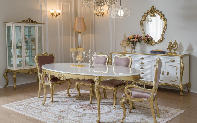 Ontwerp eetkamer set 8-delig eettafel stoel commode vitrine spiegel