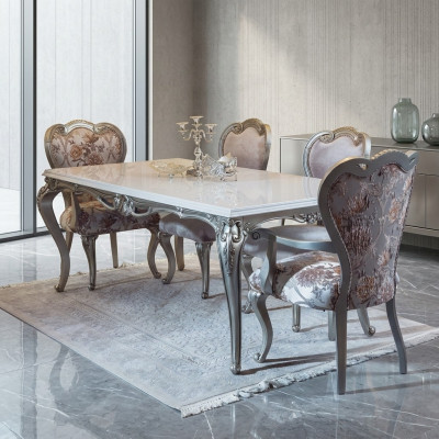 Klassieke eettafel Zilveren tafels Barok Rococo tafel Eetkamer meubels Wit