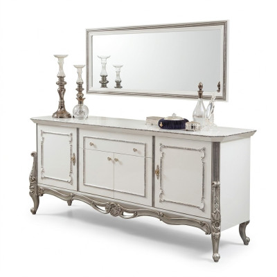 Dressoir Wit Zilver Dressoir Console Commode Italiaanse Stijl 2-delig Spiegel