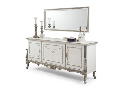 Dressoir Wit Zilver Dressoir Console Commode Italiaanse Stijl 2-delig Spiegel