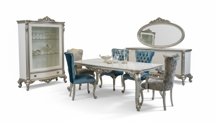 Eetkamer set inrichting vitrinekast tafel 6x stoel commode spiegel Art Deco 10-delig