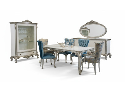 Eetkamer set inrichting vitrinekast tafel 6x stoel commode spiegel Art Deco 10-delig