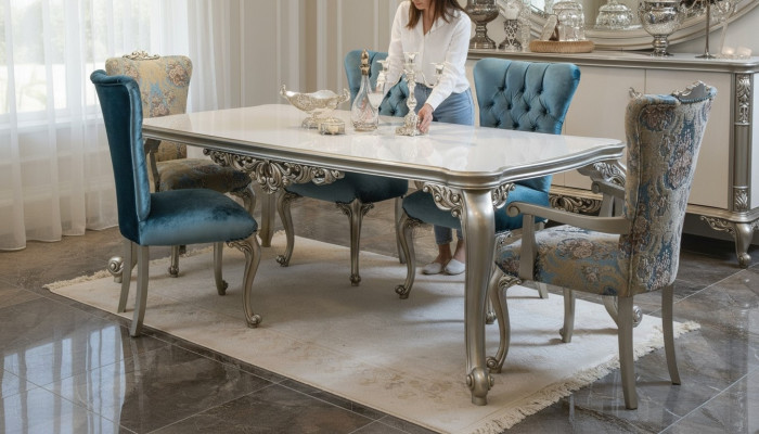 Volledige set eettafel 6 stoelen eetkamer eetgroep houten set 7-delig. Barok