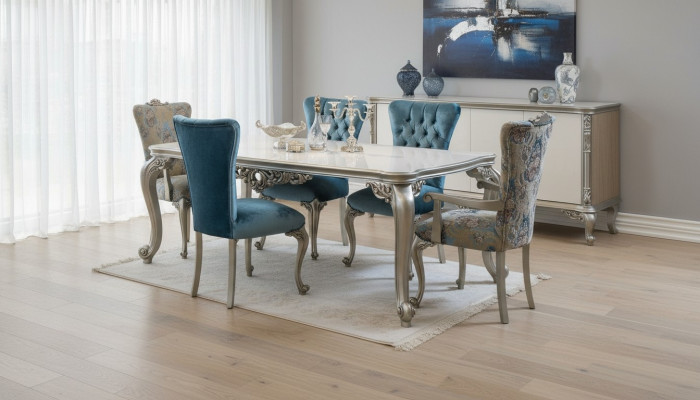 Volledige set eettafel 6 stoelen eetkamer eetgroep houten set 7-delig. Barok