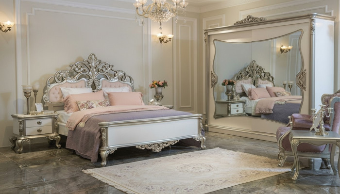 Slaapkamer set Luxe bed 2x nachtkastje kledingkast fauteuil 6-delig.