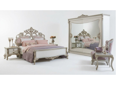 Slaapkamer set Luxe bed 2x nachtkastje kledingkast fauteuil 6-delig.