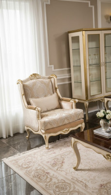 Barok Fauteuil Goud Beige Fauteuil Eenpersoons Klassieke Stijl Meubels Fluweel Hout