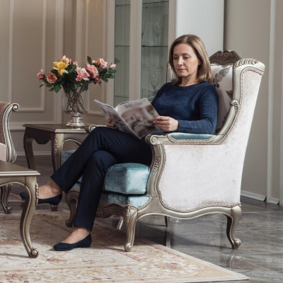 Fauteuil éénzitter luxe 1-zits gestoffeerde zitting textiel zitting stof klassiek.