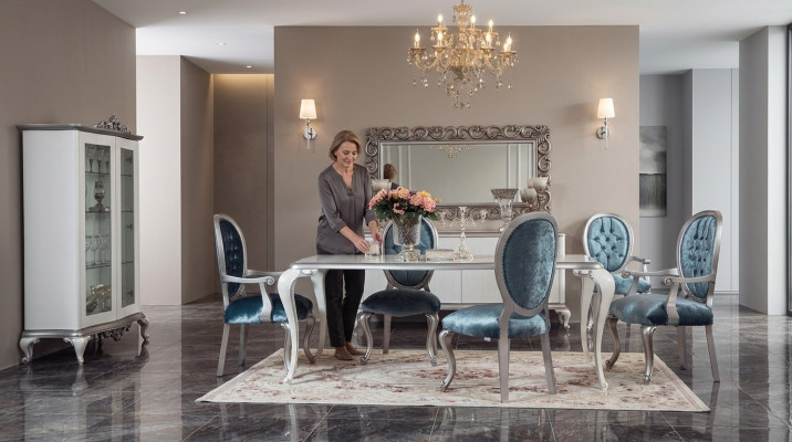 Ontwerp Eetkamer Set 8-delig Stoel Dressoir Vitrine Spiegel Eettafels Hout