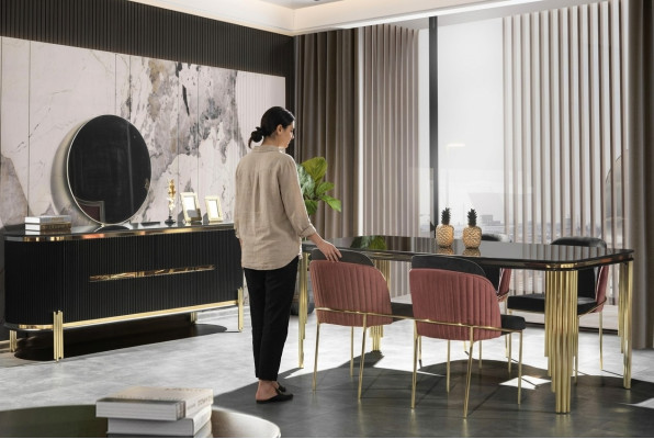 Luxe eetkamer eetkamerset ontwerp tafel dressoir 4 stoelen groep 6-delige set nieuw