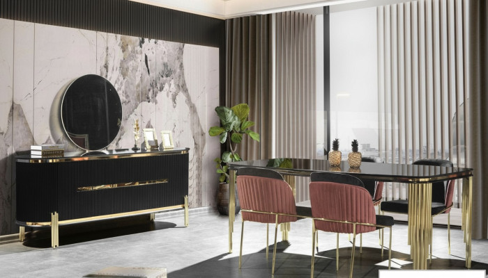 Luxe eetkamer eetkamerset ontwerp tafel dressoir 4 stoelen groep 6-delige set nieuw