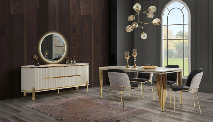 Metaal meubilair eetkamer set tafel stoel commode eetkamerset stoelen 6-delig.
