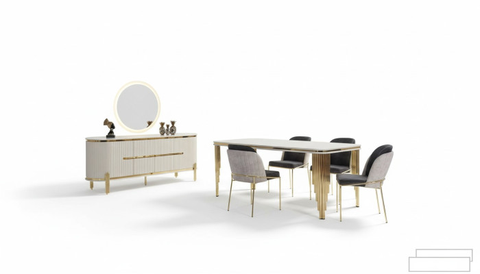 Metaal meubilair eetkamer set tafel stoel commode eetkamerset stoelen 6-delig.