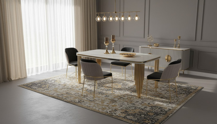 Eetkamerset Luxe eettafel 4x stoelen Eetgroep Tafel roestvrij staal Compleet set 5-delig
