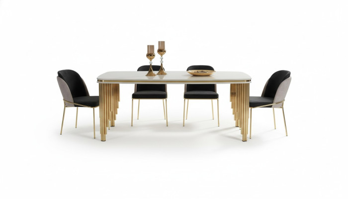 Eetkamerset Luxe eettafel 4x stoelen Eetgroep Tafel roestvrij staal Compleet set 5-delig