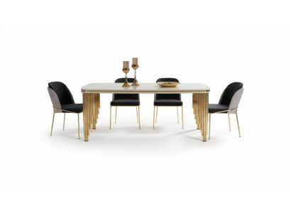 Eetkamerset Luxe eettafel 4x stoelen Eetgroep Tafel roestvrij staal Compleet set 5-delig