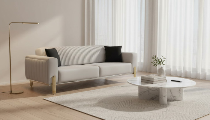 Luxe bankstel 3-zitsbank bankstellen banken Gestoffeerde bank stof Modern wit Driezitter